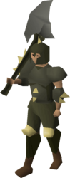 The full Dharok's armour on a male body.